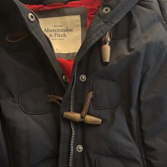 Abercrombie & Fitch Navy Puffer Coat with Faux Fur Trim - Picture 4 of 6